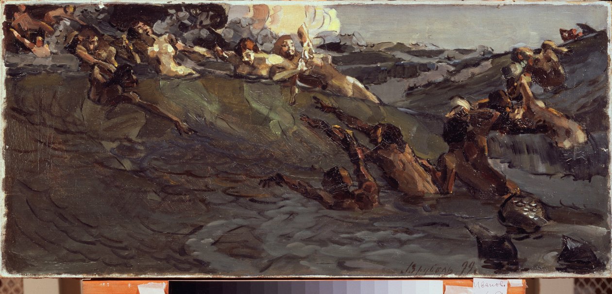Naiadien ja tritonien soittaminen - Mihail Aleksandrovitš Vrubelin (Vrubel) maalaus (1856-1910), öljy kankaalle tekijältä Mikhail Aleksandrovich Vrubel