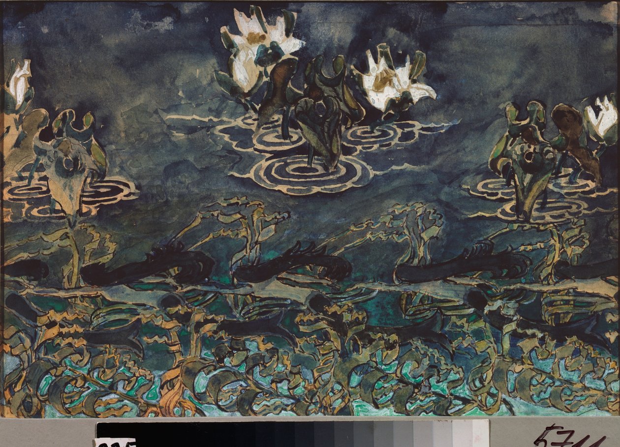 Nenuphars (nympheas) (Water lillies) - Mihail Aleksandrovich Vrubelin (Vrubel) (1856-1910) työ, akvarelli ja guassi paperille, venäläinen taide 1800-1900-luvulla, jugend - Valtionmuseo Abramtsevo Estate, Moskova tekijältä Mikhail Aleksandrovich Vrubel