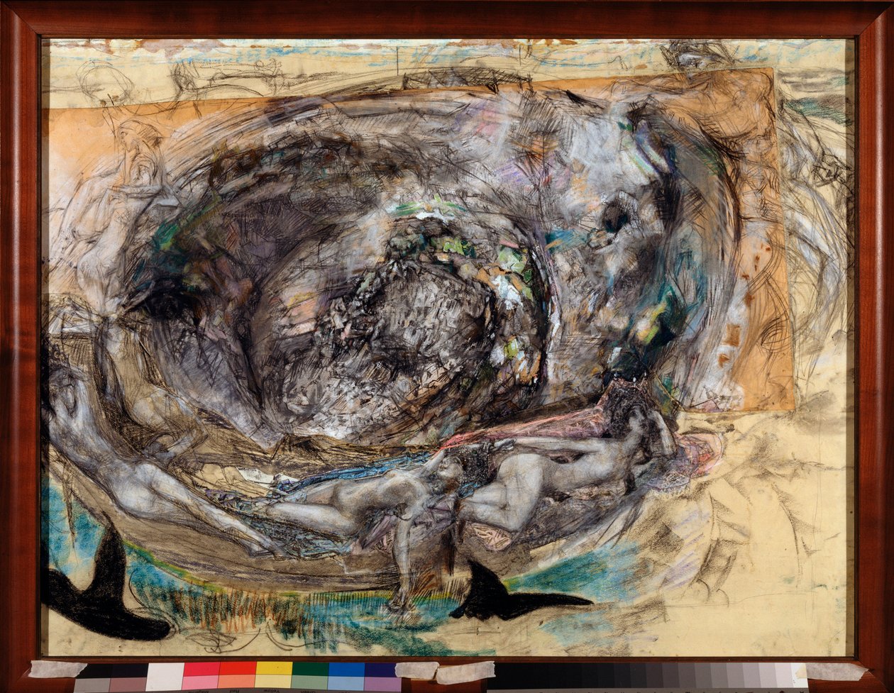 Shades of a Lagoon - Mihail Aleksandrovich Vrubelin (Vrubel) (1856-1910) työ, kynä ja akvarelli paperille tekijältä Mikhail Aleksandrovich Vrubel