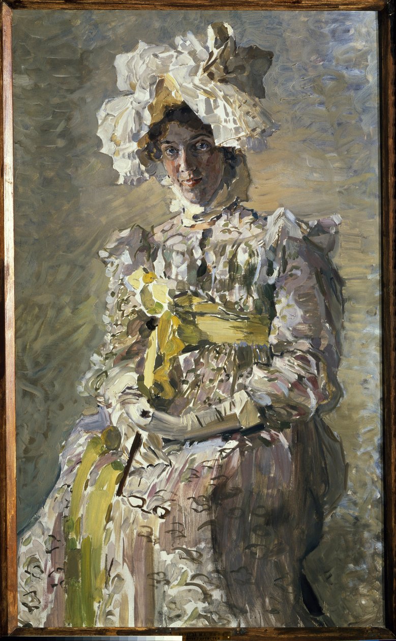 Muotokuva Nadezhda Zabela Vrubelista Empire-mekossa. (Taiteilijan vaimo). Mihail Aleksandrovich Vrubel (Vrubel) (1856-1910) maalaus öljy kankaalle tekijältä Mikhail Aleksandrovich Vrubel
