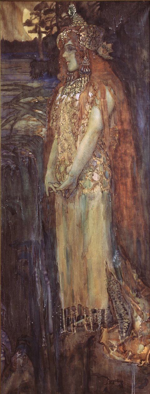 Laulaja Nadezhda Zabela-Vrubel Volhovin prinsessat ja ooppera Sadkoby N. Rimsky-Korsakov, 1898 tekijältä Mikhail Aleksandrovich Vrubel