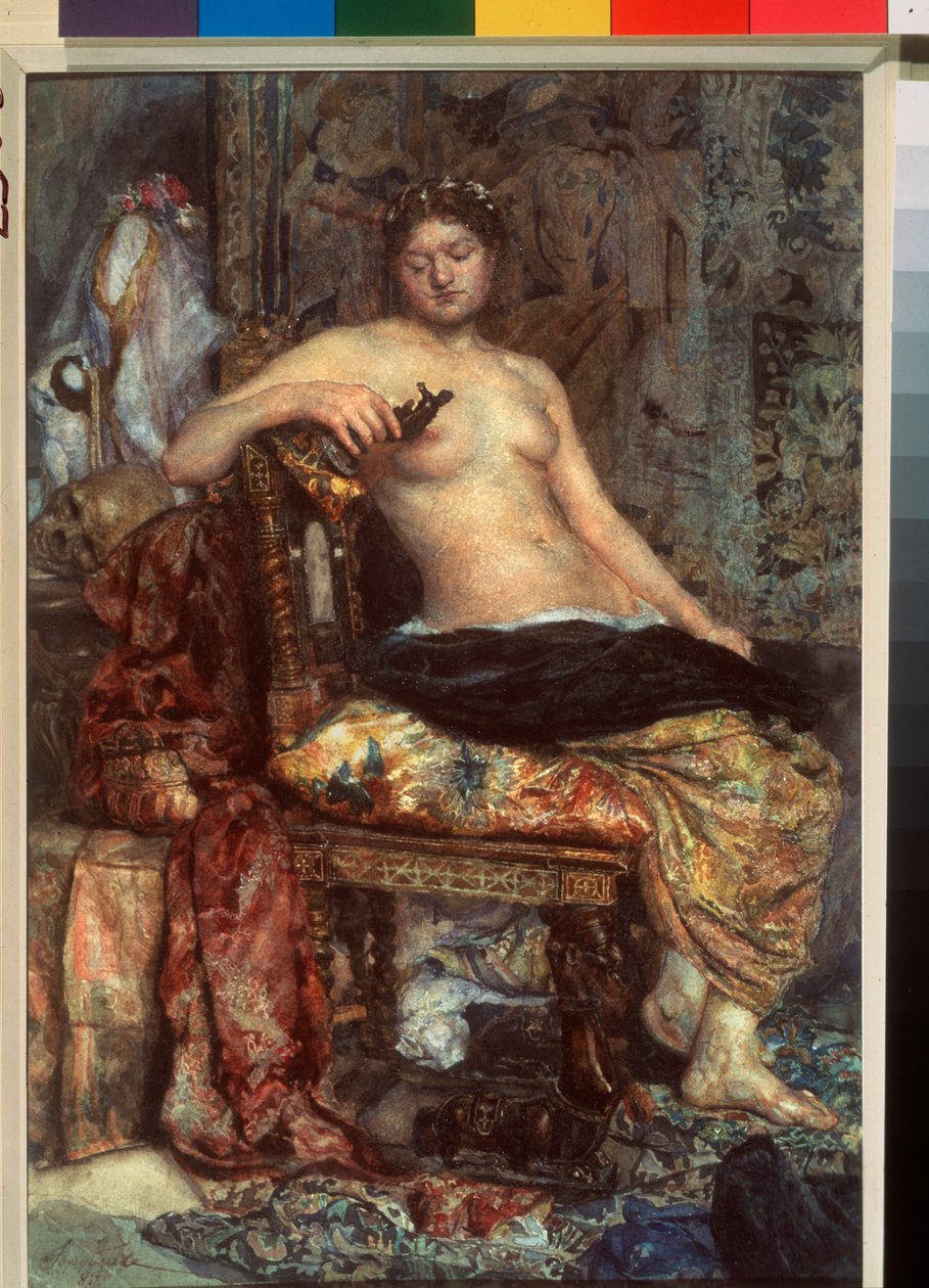 Malli renessanssin kalusteissa - Mihail Aleksandrovitš Vrubelin (Vrubel) (1856-1910) teos, akvarelli paperille tekijältä Mikhail Aleksandrovich Vrubel