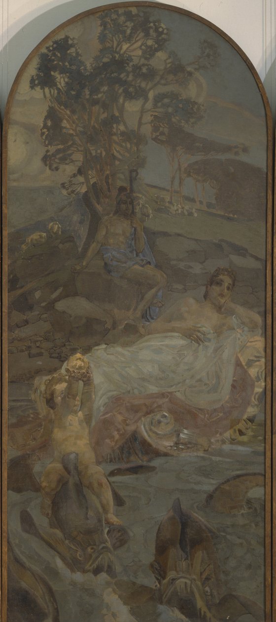 Venus, Amor ja Paris Triptyykki Pariisin tuomio, keskiosa, 1893 tekijältä Mikhail Aleksandrovich Vrubel