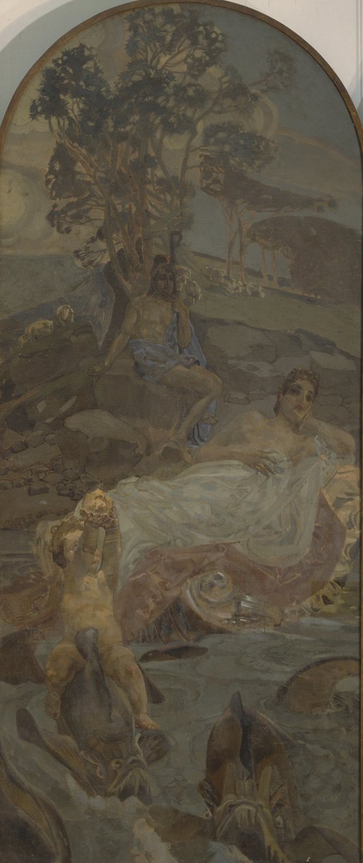 Venus, Amor ja Paris, Pariisin tuomion triptyykin keskipaneeli tekijältä Mikhail Aleksandrovich Vrubel