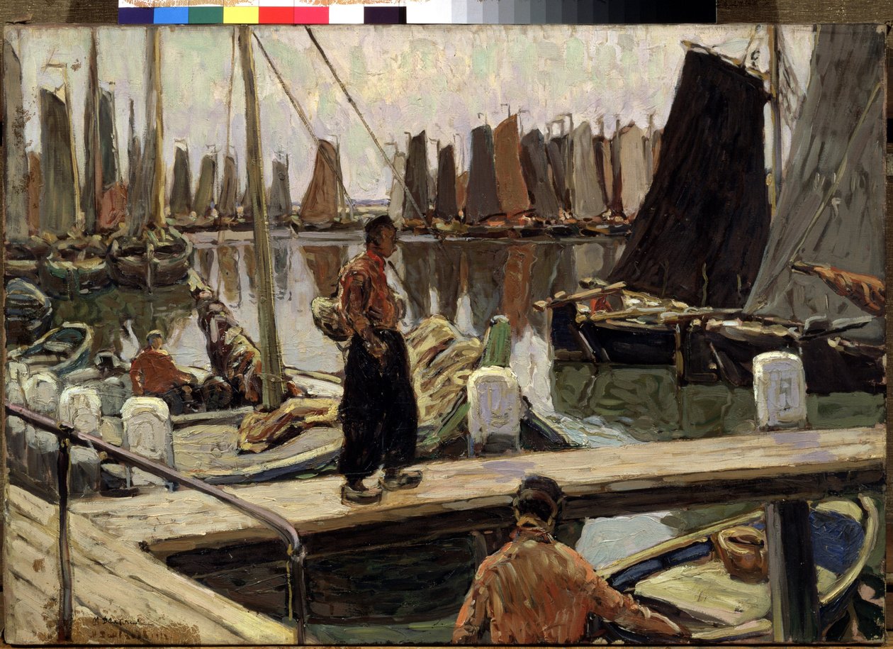 Purjeveneet, hiljaisuus (Purjeveneet, rauhallinen). Mihail Aleksandrovitš Demjanovin (1873-1913) maalaus. Öljy kankaalle tekijältä Mikhail Alexandrovich Demianov