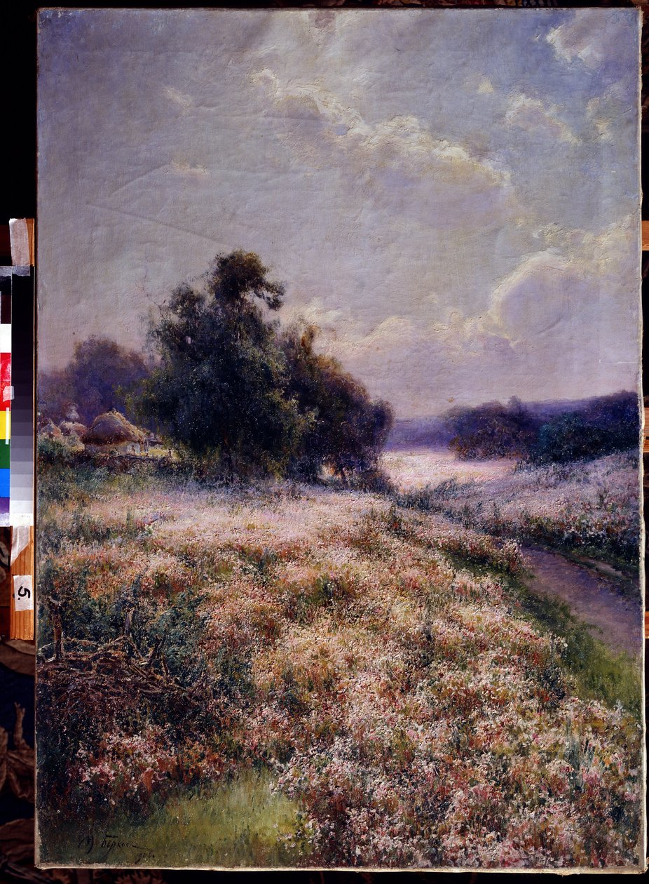 Kukkiva niitty (Blooming Meadow). Maalaus Mihail Andrejevitš Berkos (1861-1919). Öljy kankaalle tekijältä Mikhail Andreyevich Berkos