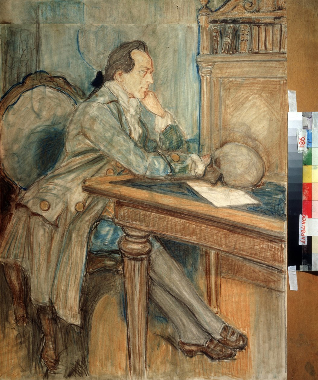 Johann Wolfgang von Goethe (1749-1832) löysi ihmisen intermaxillary luun 27. maaliskuuta 1784 (Johann Wolfgang von Goethe löysi ihmisen interlexillary luun 27. maaliskuuta tekijältä Mikhail Dmitrievich Ezuchevsky