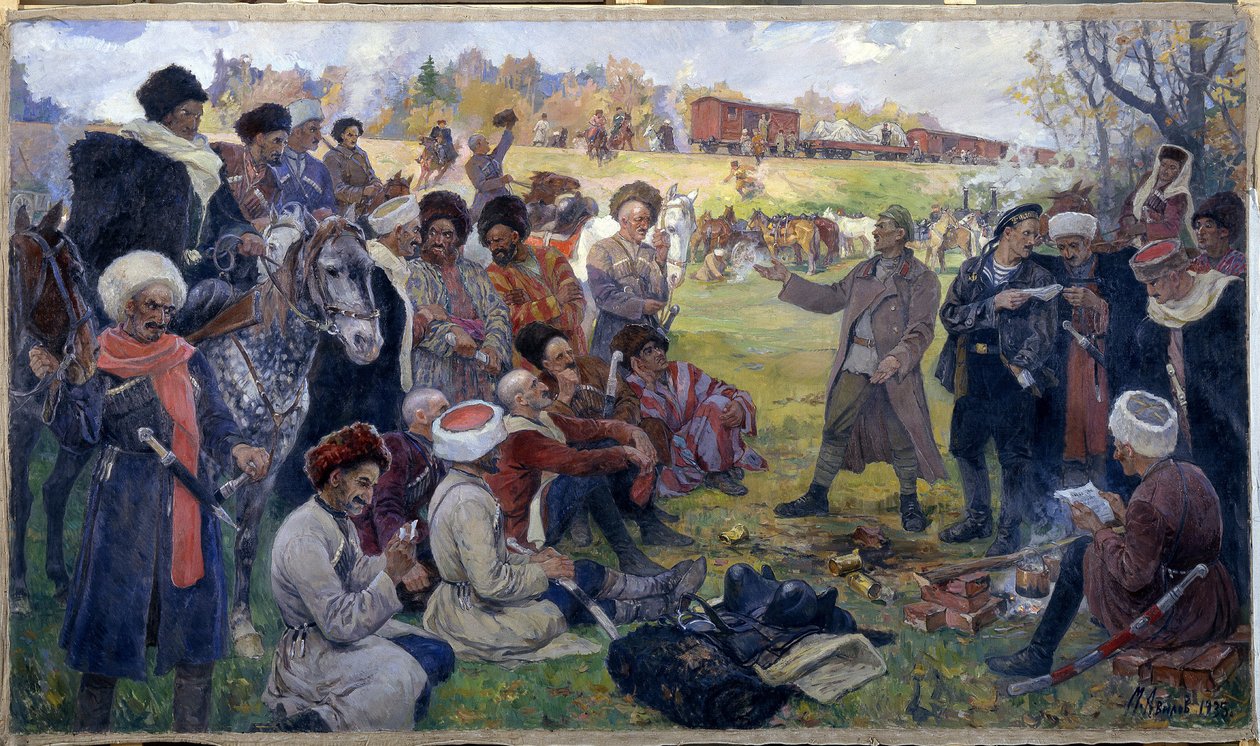 Bolshevikkiagitaattorit kenraali Kornilovin villi jako Gatšinan lähellä elokuussa 1917 tekijältä Mikhail Ivanovich Avilov