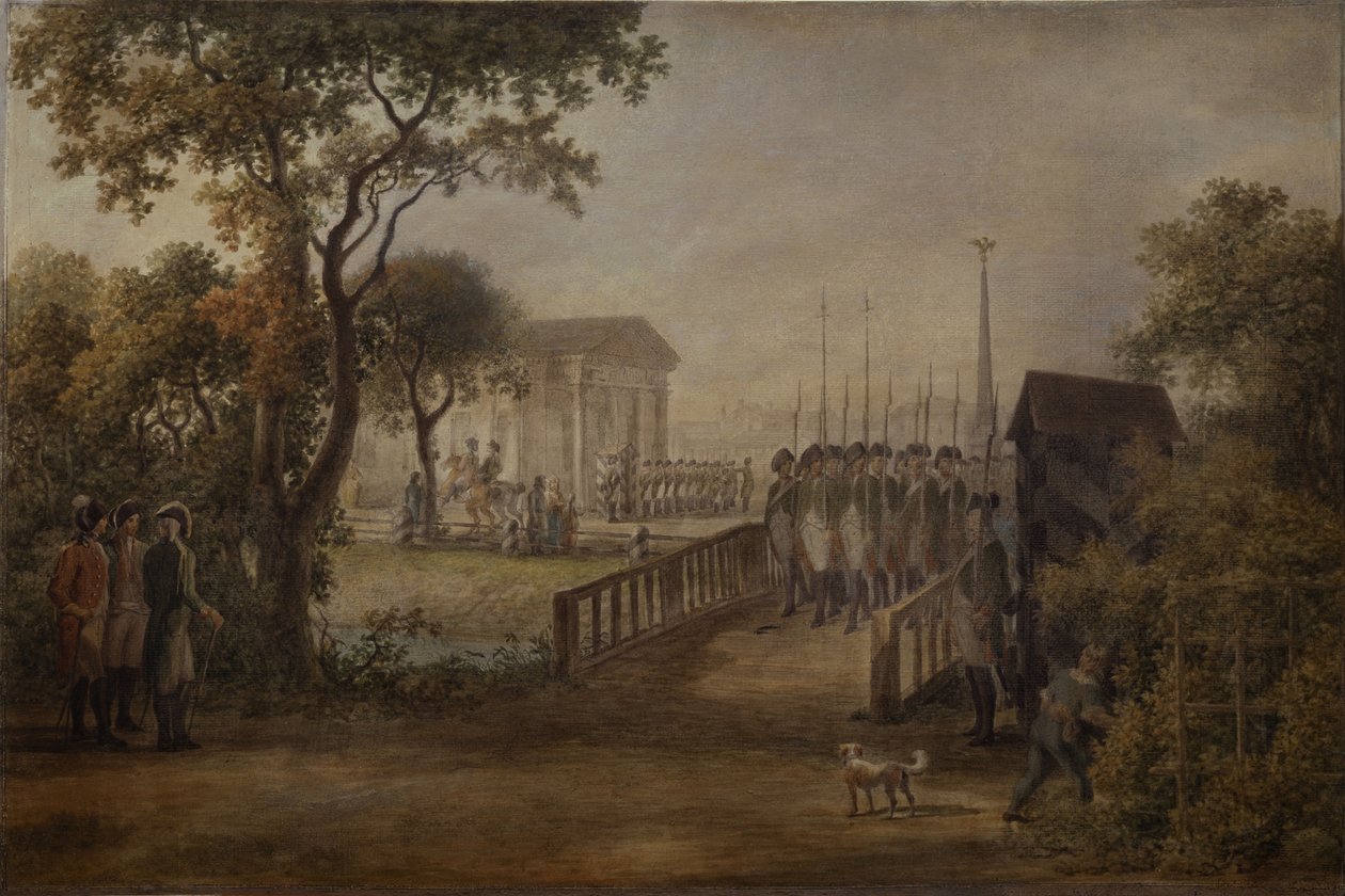 Vartijan vaihto Tsariinien niityllä Pietarissa, 1799 tekijältä Mikhail Matveevich Ivanov