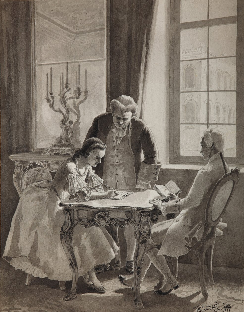 Keisarinna Katariina II:n venäjän kielen oppitunti, 1894 tekijältä Mikhail Petrovich Klodt Baron
