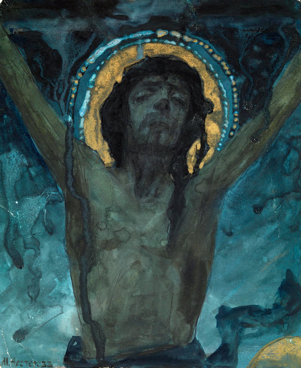 ""Kristus ristillä"" Mihail Vasilyevich Nesterovin (1862-1942) maalaus Koko 19x15,5 cm Yksityinen kokoelma tekijältä Mikhail Vasilievich Nesterov