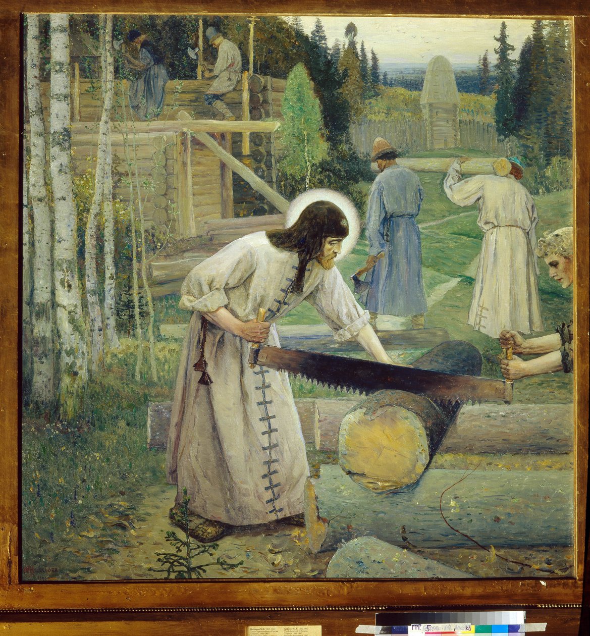 Serge de Radonege (1313-1392) - Pyhän Sergiuksen työt (Triptyykki, keskiosa) - Mihail Vasilyevich Nesterovin kuva (1862-1942) (symbolismi) Valtion Tretjakovin galleria, Moskova tekijältä Mikhail Vasilievich Nesterov