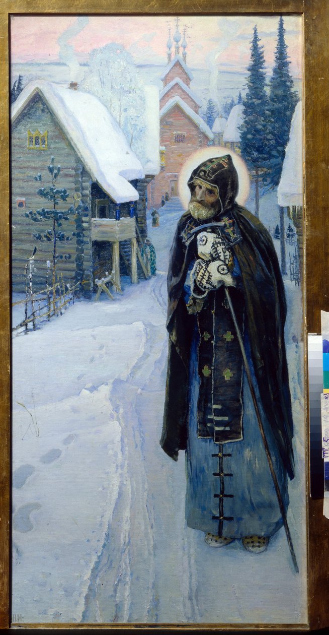 Serge de Radonege (1313-1392) - Pyhän Sergiuksen työt (Triptyykki, oikea osa) Nesterov, Mihail Vasilyevich (1862-1942) tekijältä Mikhail Vasilievich Nesterov