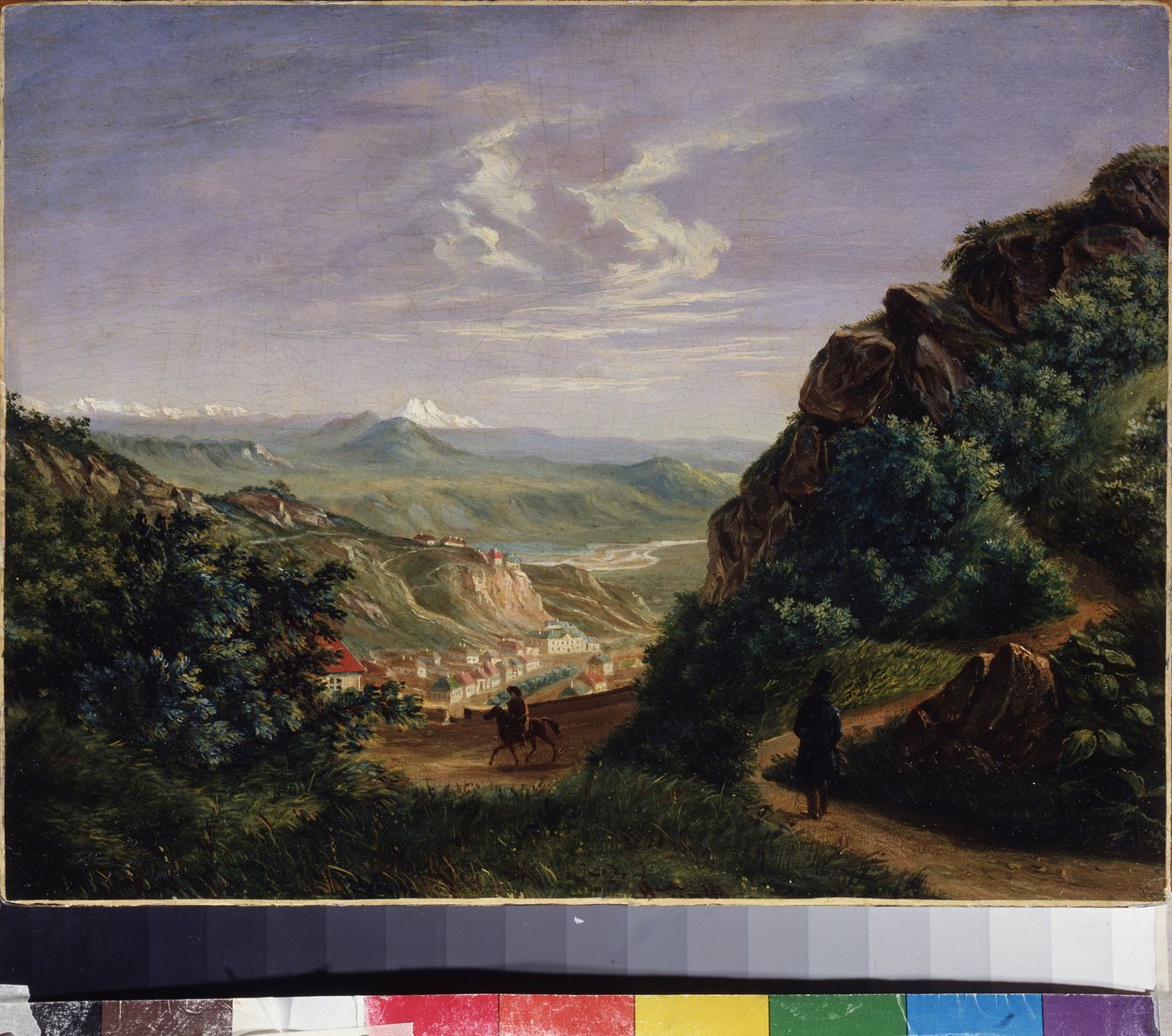 Näkymä Pyatigorsk, Venäjä (näkymä Pyatigorsk). Mihail Jurjevitš Lermontovin (1814-1841) maalaus öljy kankaalle tekijältä Mikhail Yuryevich Lermontov