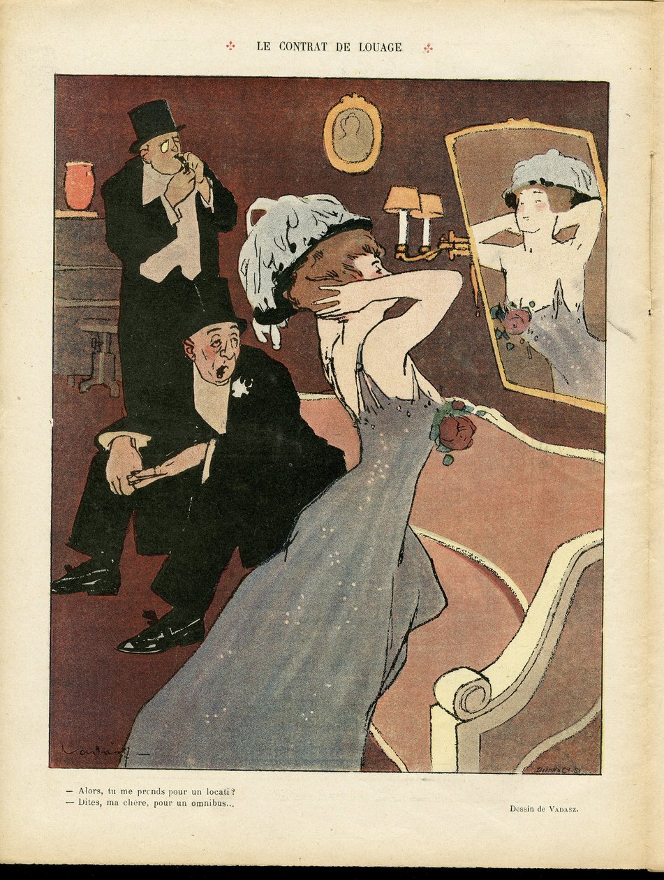 Kuvitus Miklos Vadasz (1884-1927) Le Riressa, 7.3.2008 - Vuokrasopimus - Prostituutio, Sisäinen arkkitehtuuri tekijältä Miklós Vadász