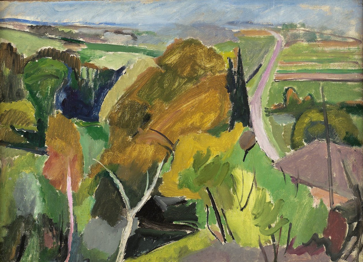 Syksyinen maisema, Lot et Garonne, n. 1930 tekijältä Mildred Bendall