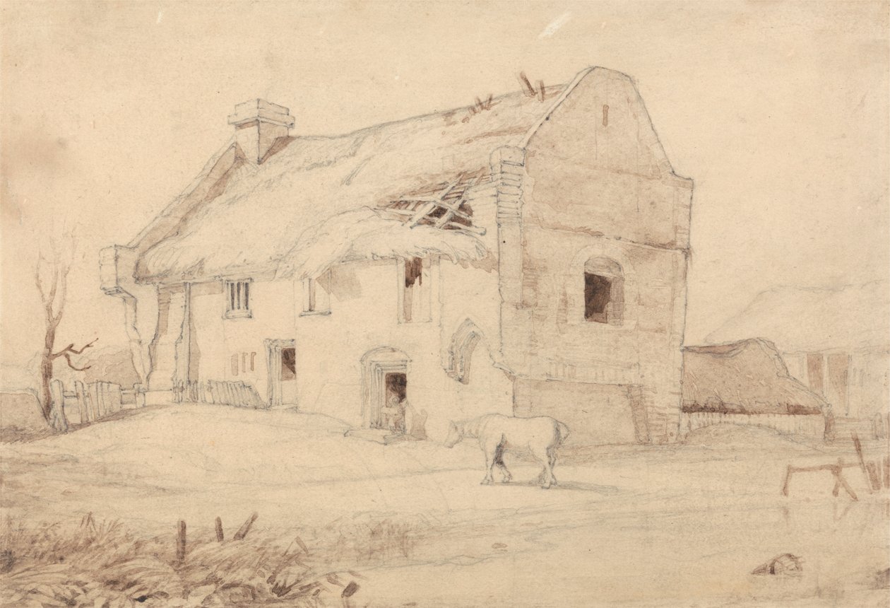 Mökki laiduntavilla hevosilla tekijältä Miles Edmund Cotman
