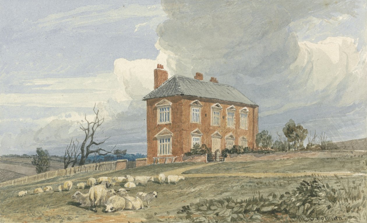 Irmingland Hall, Norfolk (wc musteella grafiitin päällä kudottupaperilla) tekijältä Miles Edmund Cotman