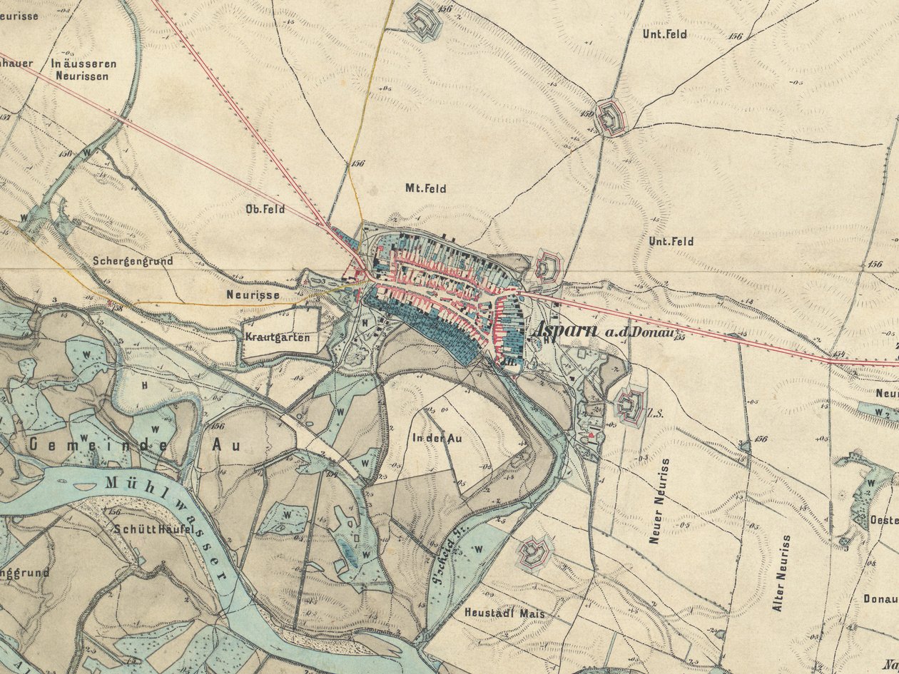 Kartta Aspernista Wienin lähellä, 1873 tekijältä Militärgeographisches Institut Österreichisch Ungarische Monarchie