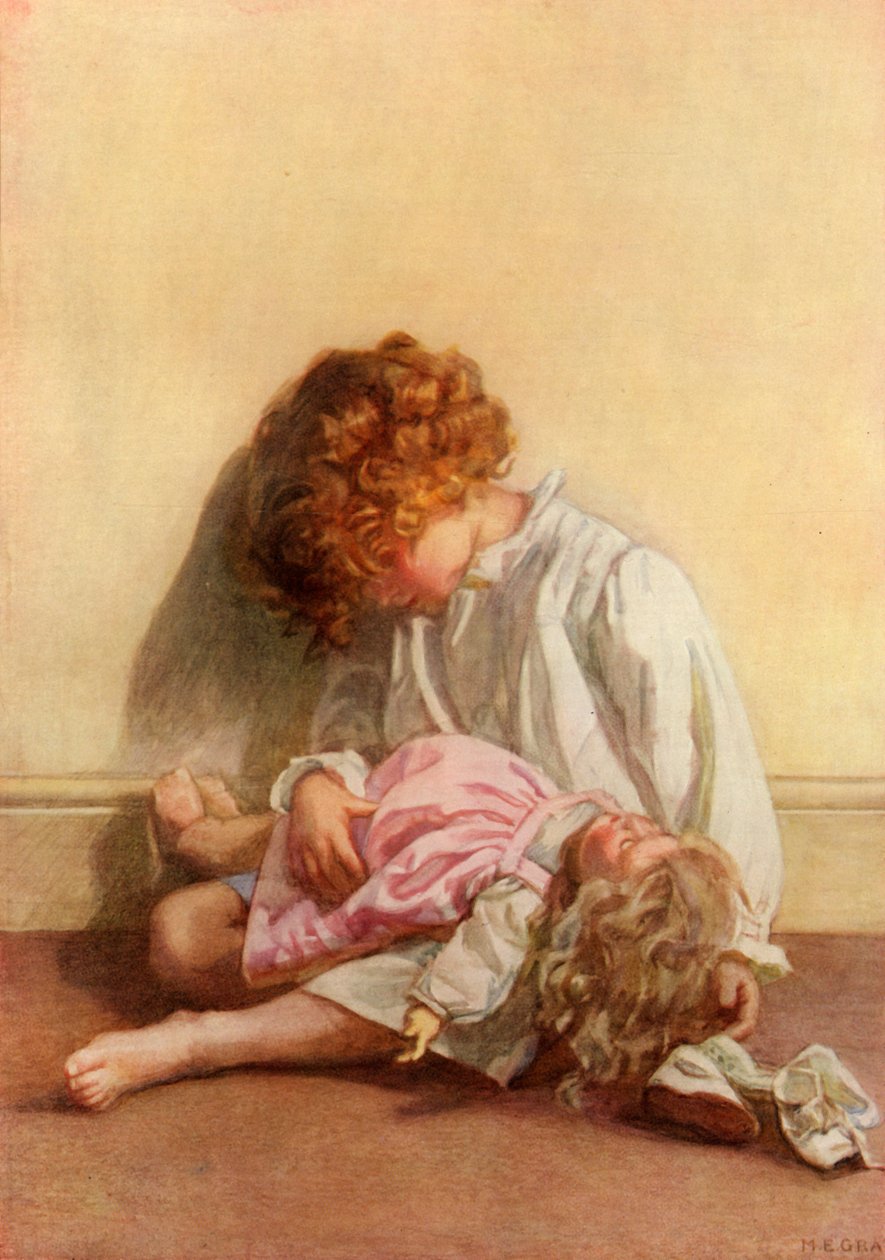 "Opettaa nukkeaan kauniisti bye-byes -taidossa", 1914. tekijältä Millicent Etheldreda Gray