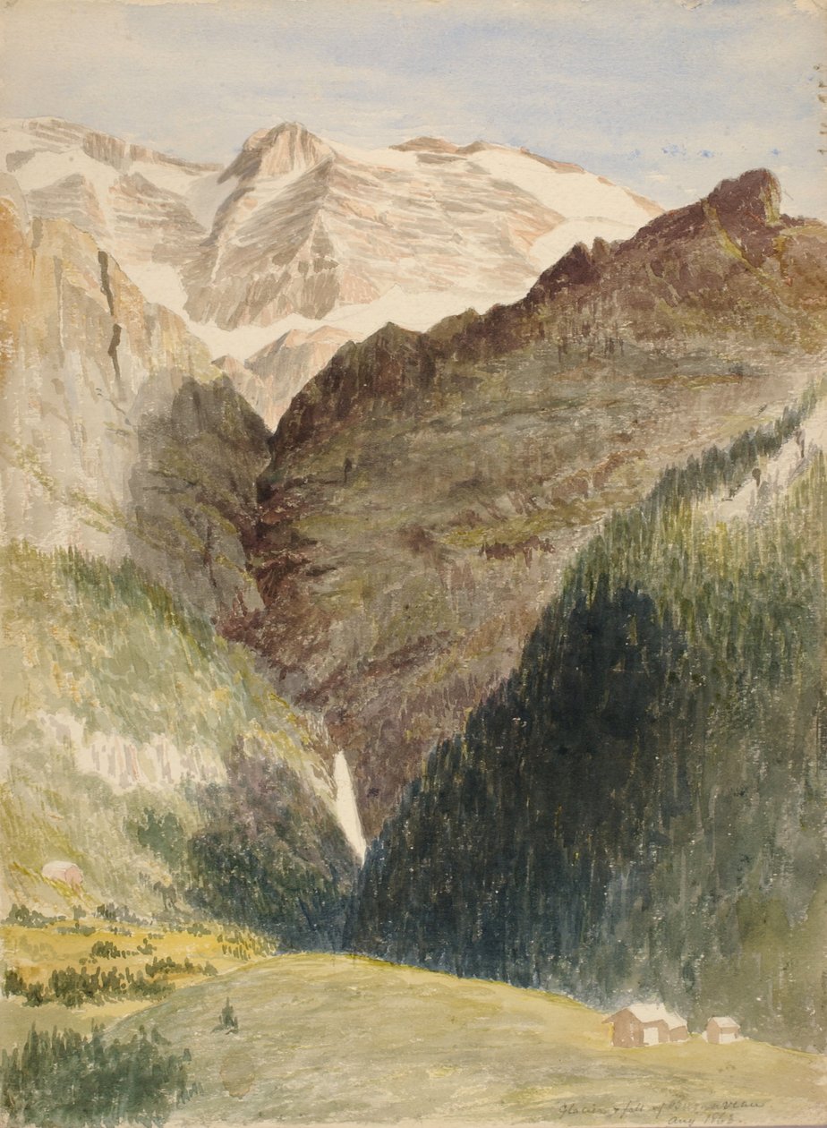 Glacier and Falls, 1863. tekijältä Miner Kilbourne Kellogg