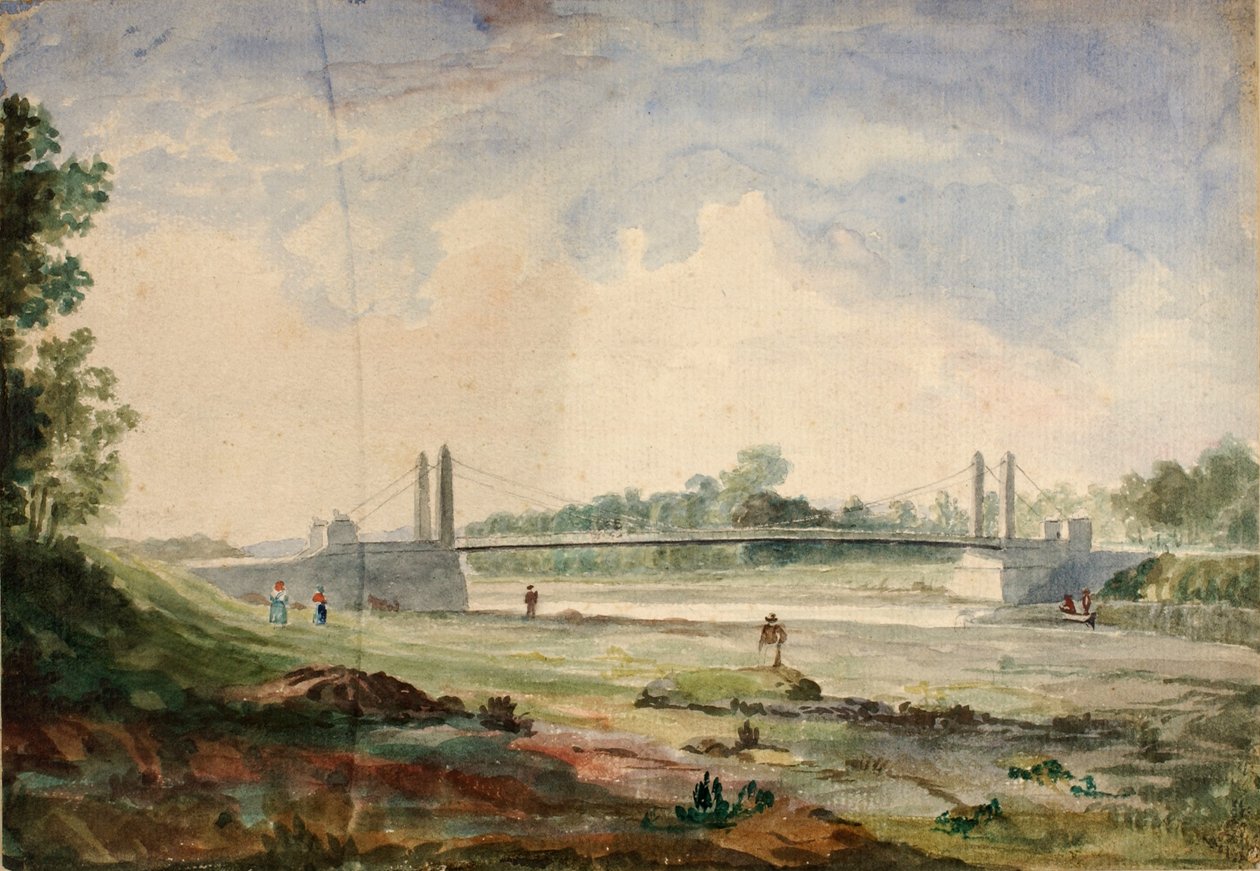 Arnon ylittävä riippusilta, lähellä Cascinea, Firenze, 1800-luku. tekijältä Miner Kilbourne Kellogg