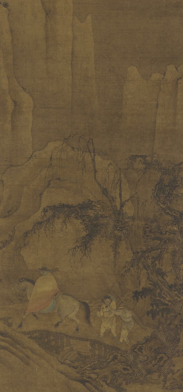 Matkustaja hevosen selässä avustajien kanssa tekijältä Ming Dynasty Chinese School