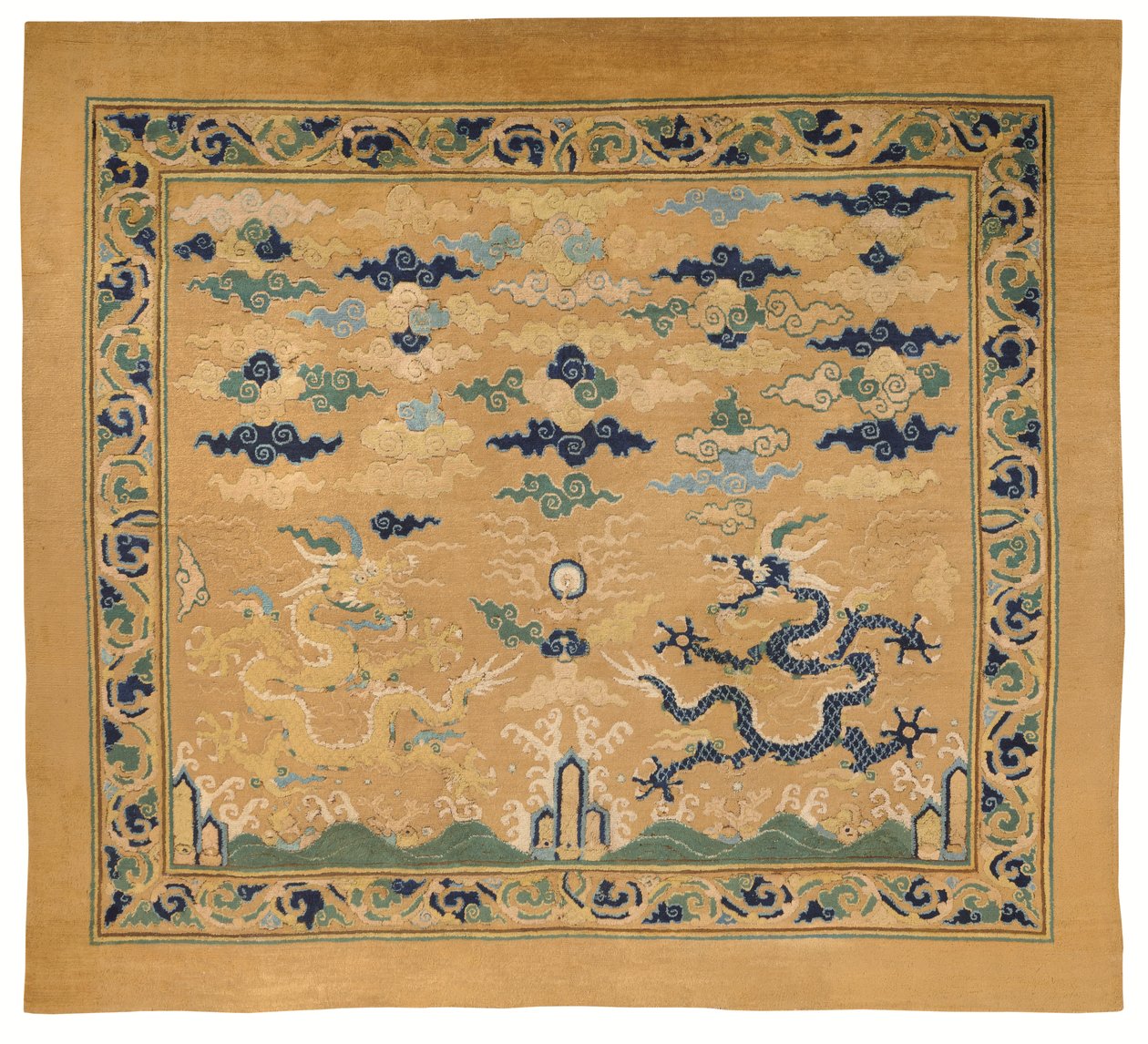 Harvinainen ja upea keisarillinen "lohikäärmeen" valtaistuinmatto. tekijältä Ming Dynasty Chinese School