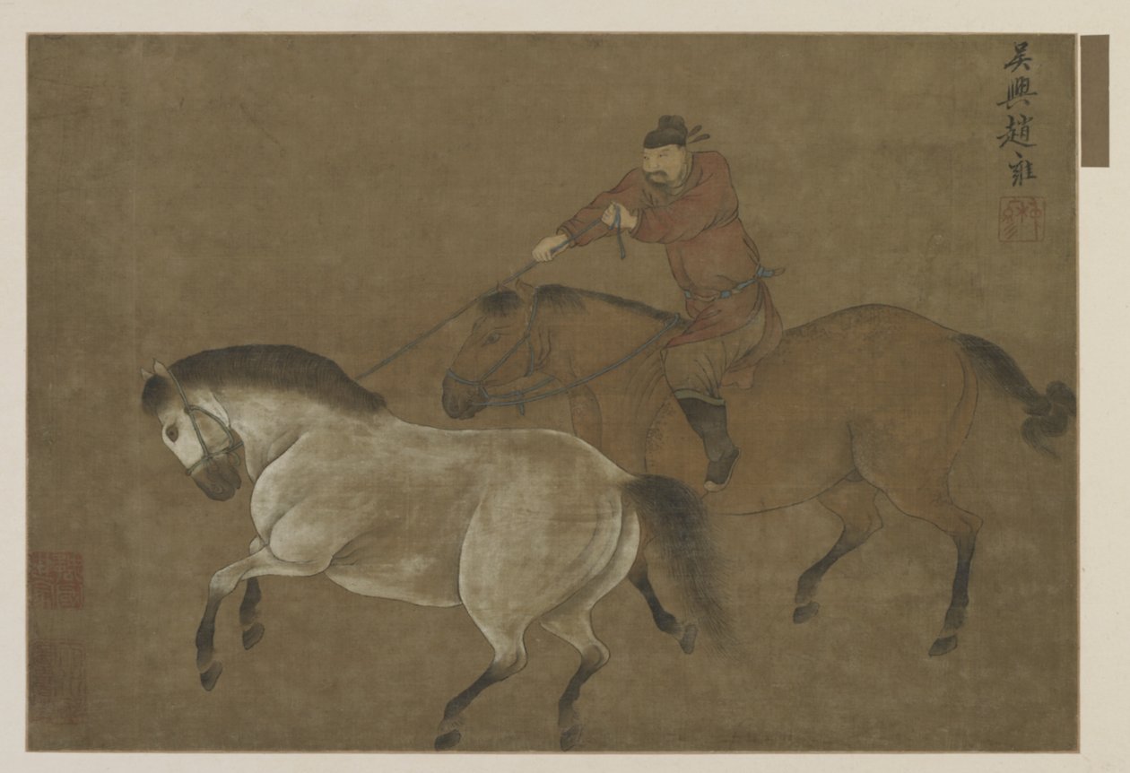 Ratsastaja lassoi hevosta tekijältä Ming Dynasty Chinese School