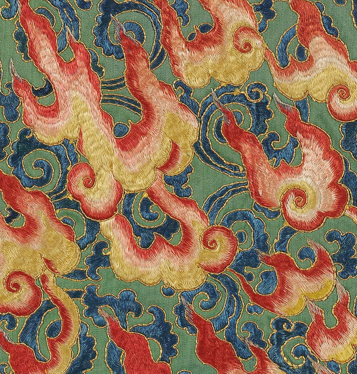 Yksityiskohta keisarillisesta kirjaillusta silkki-tangasta tekijältä Ming Dynasty Chinese School