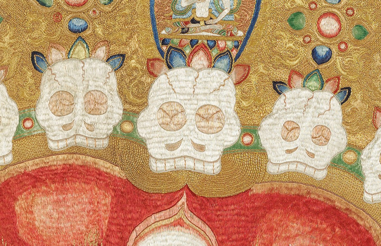 Yksityiskohta keisarillisesta kirjaillusta silkki-tangasta tekijältä Ming Dynasty Chinese School