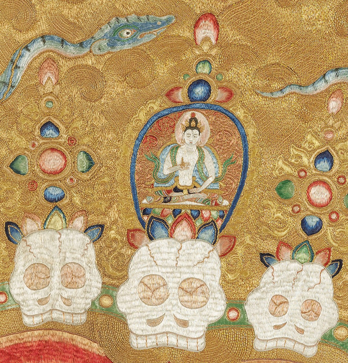 Yksityiskohta keisarillisesta kirjaillusta silkki-tangasta tekijältä Ming Dynasty Chinese School