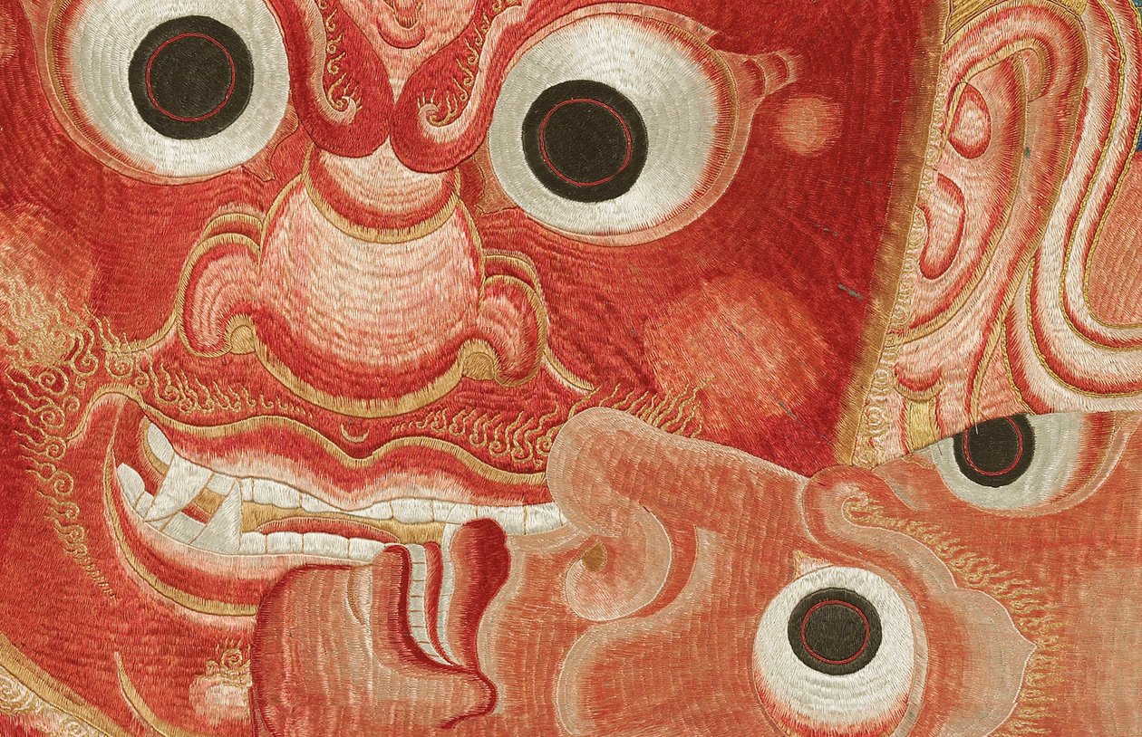 Yksityiskohta keisarillisesta kirjaillusta silkki-tangasta tekijältä Ming Dynasty Chinese School