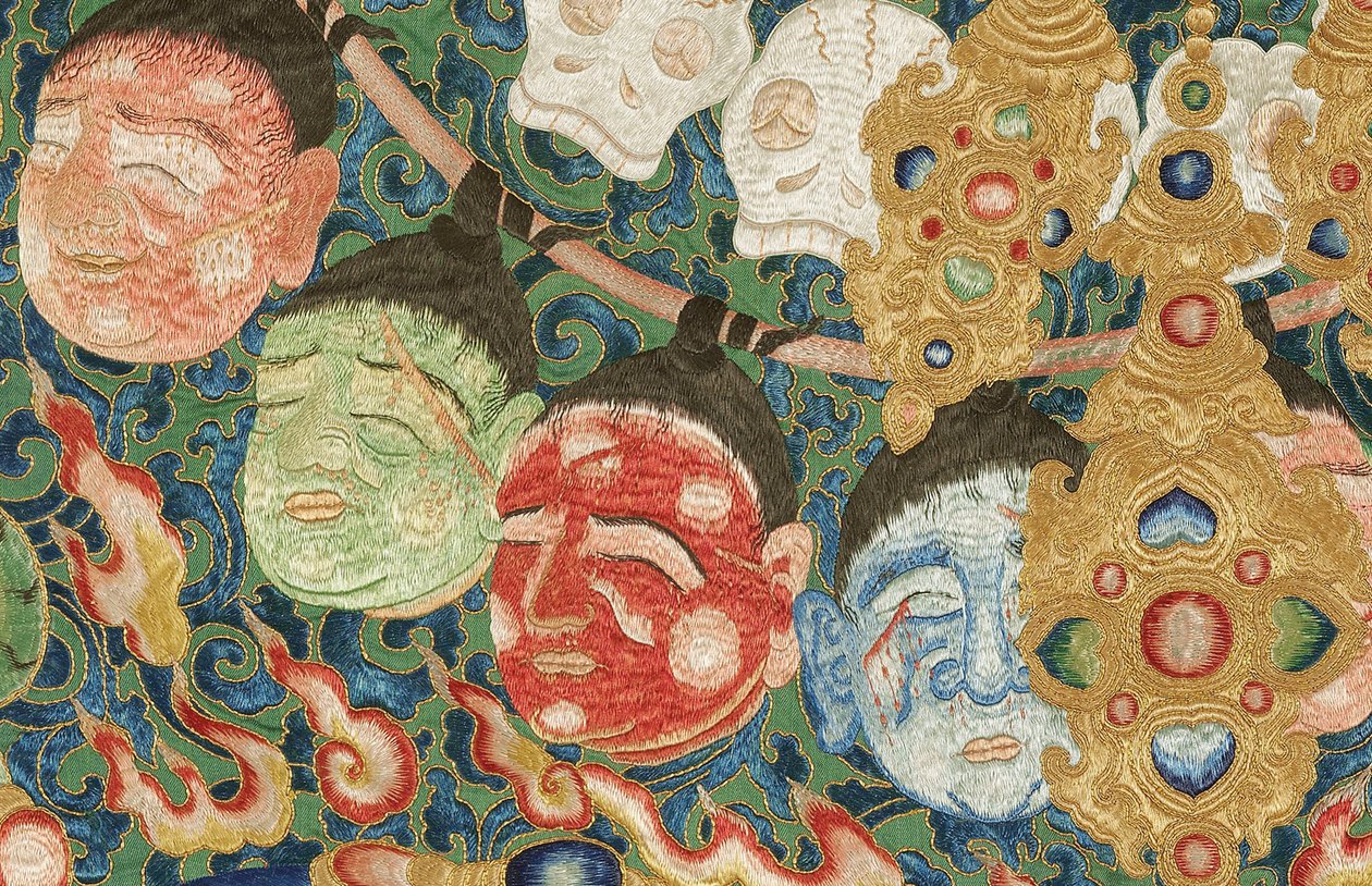 Yksityiskohta keisarillisesta kirjaillusta silkki-tangasta tekijältä Ming Dynasty Chinese School