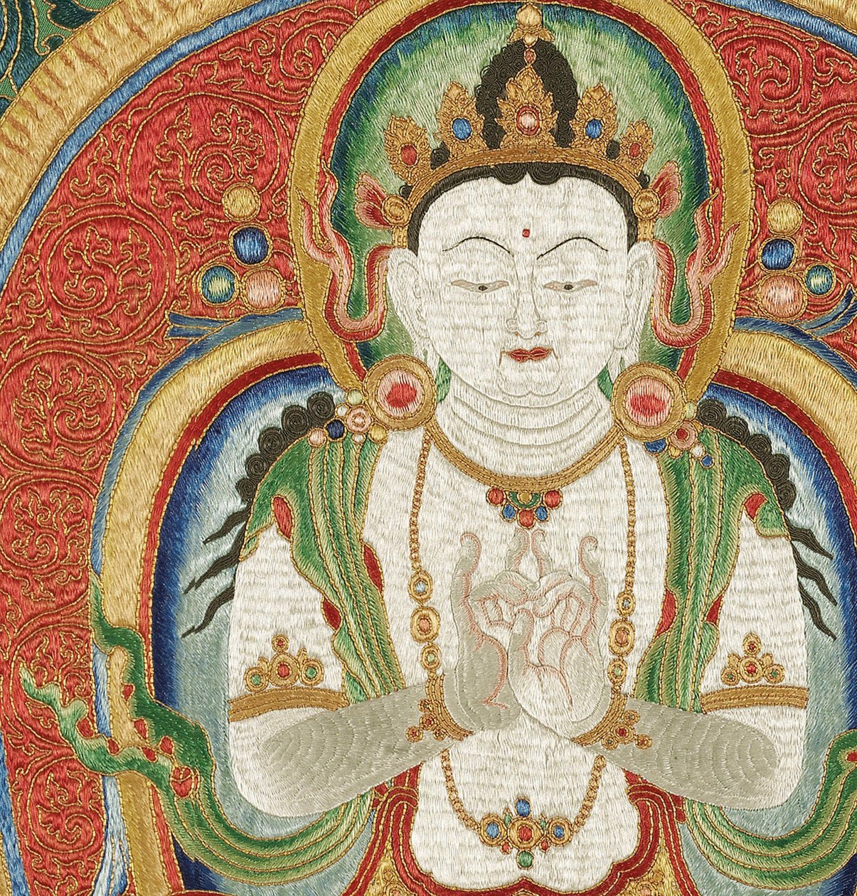 Yksityiskohta keisarillisesta kirjaillusta silkki-tangasta tekijältä Ming Dynasty Chinese School