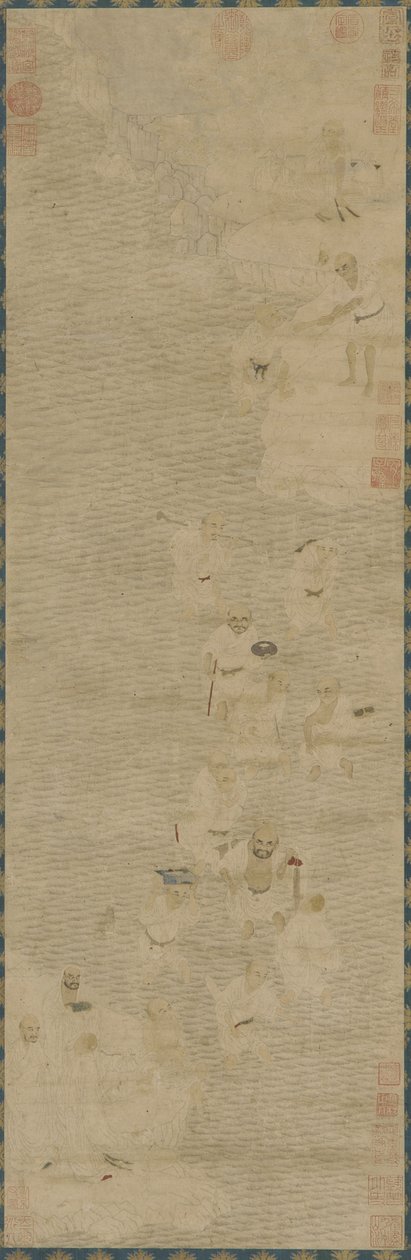 Luohan ylittää joen, 1500-1600-luku (muste ja väri paperille) tekijältä Ming Dynasty Chinese School