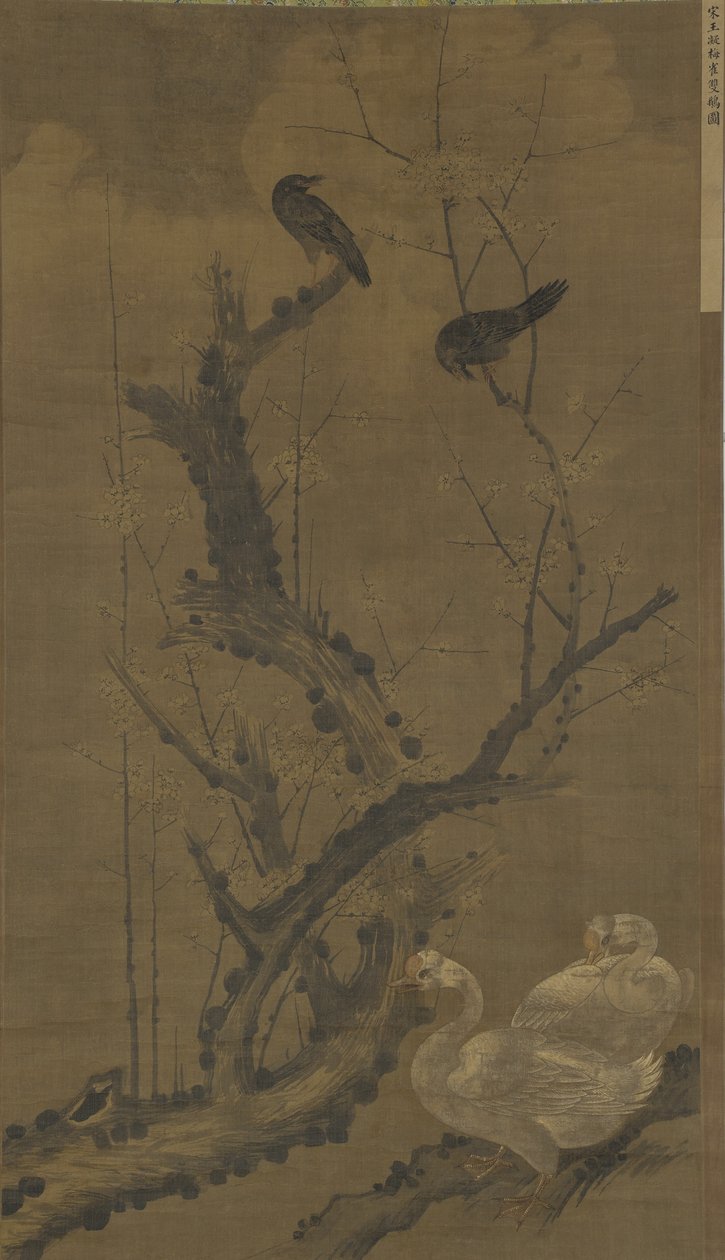 Mynahs, hanhet ja kukkiva luumu tekijältä Ming Dynasty Chinese School