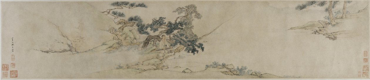 Sitaran soittaminen männyn alla, 1500-luvun loppu - 1600-luvun alku (muste ja väri paperille) tekijältä Ming Dynasty Chinese School