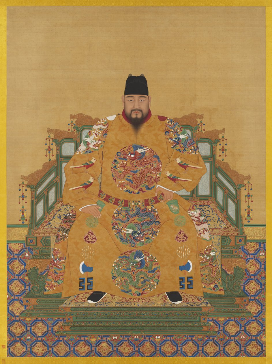 Ming-keisari Yingzongin muotokuva (1427-1464) (riippukäärö, muste ja värit silkille) tekijältä Ming Dynasty Chinese School