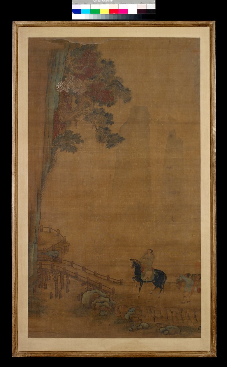 Ratsastaja sillalla (muste ja väri silkille) tekijältä Ming Dynasty Chinese School