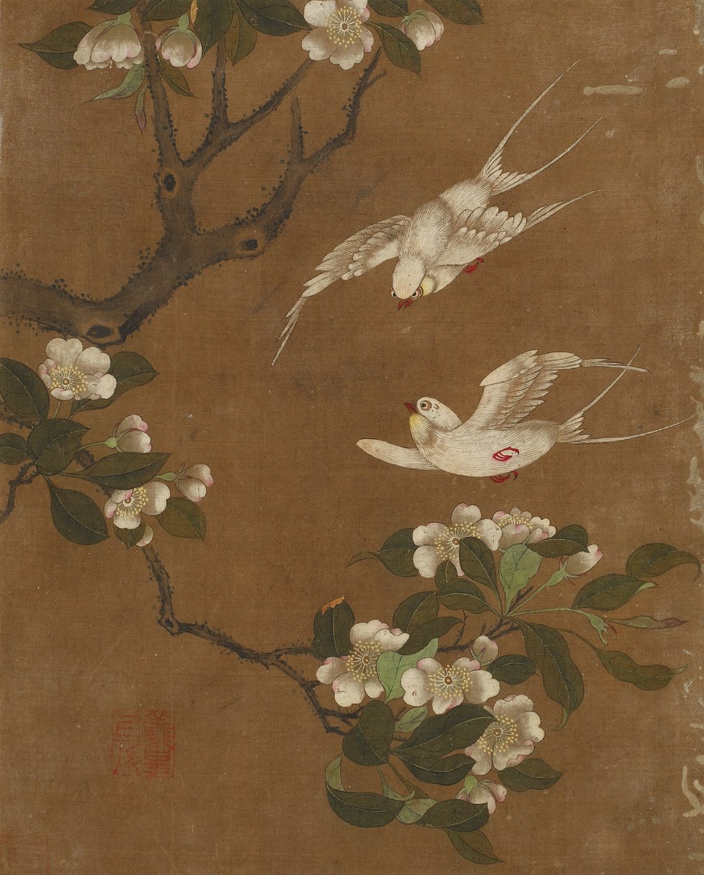 Kymmenen kuvaa linnuista ja kukista (väri silkillä) tekijältä Ming Dynasty Chinese School