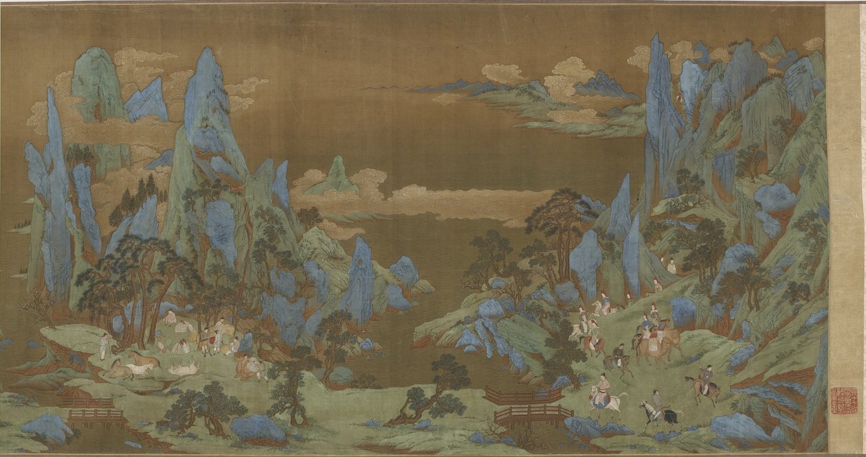 Matkailijat kevätvuorilla, 1500-1600-luvulla tekijältä Ming Dynasty Chinese School