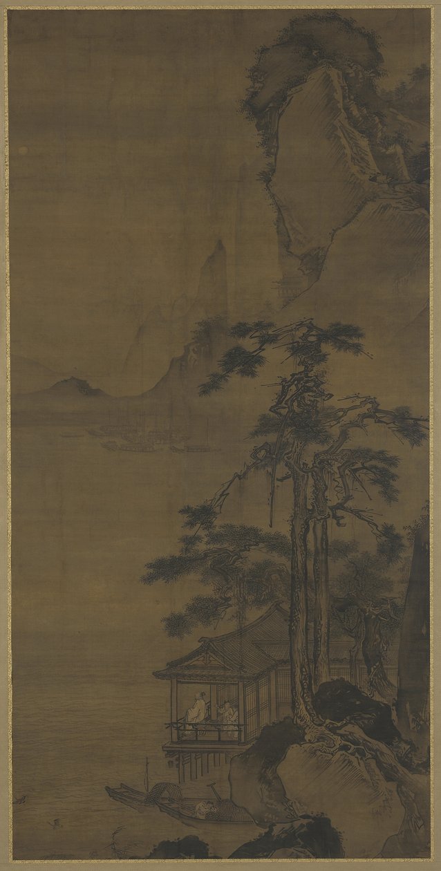 Täysikuun katselu vesipaviljongista, 1400-luvun loppu - 1500-luvun alku tekijältä Ming Dynasty Chinese School