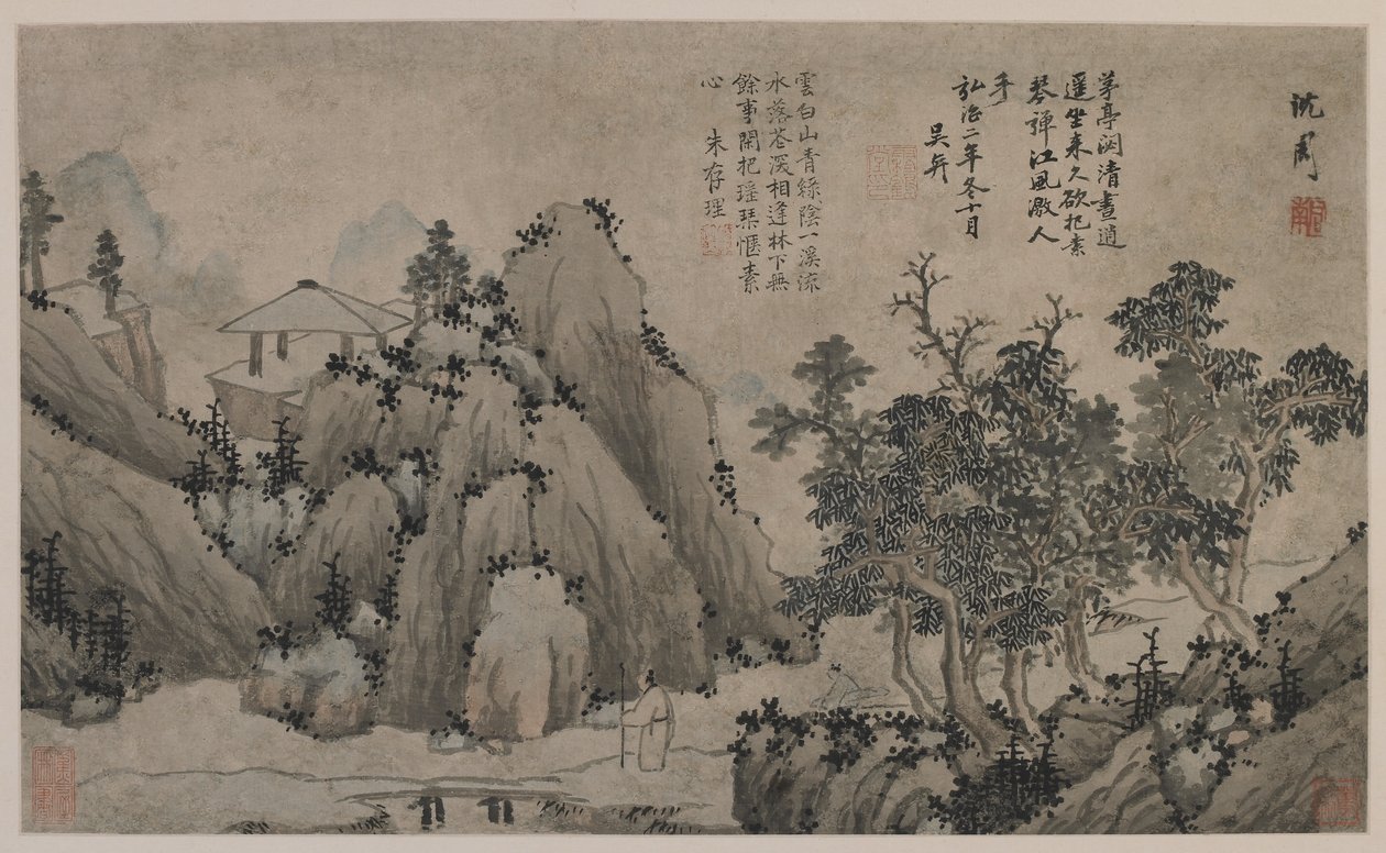 Kävely vuoristovirran varrella (muste ja väri paperille) tekijältä Ming Dynasty Chinese School