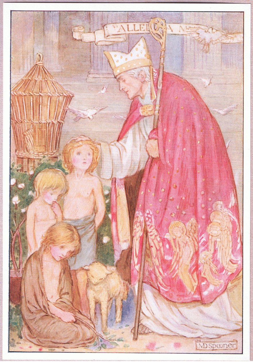 "Kulmat kutsuvat niitä", hän sanoi. "Ei enkelit mieluummin". St Augustine (väri litho) tekijältä Minnie Didbin Spooner