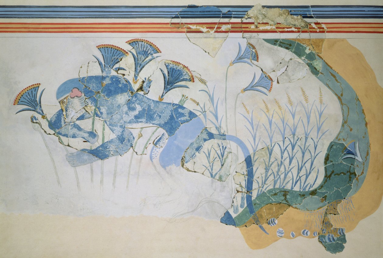 Blue Monkey Fresco, Knossoksen palatsi, Kreeta, noin 1500 eKr. (freskomaalaus) tekijältä Minoan