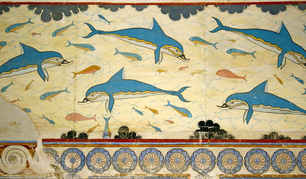 Delfiinifresko kuningattaren kylpyhuoneessa, Knossos, Kreeta 1550-1450 eaa. tekijältä Minoan