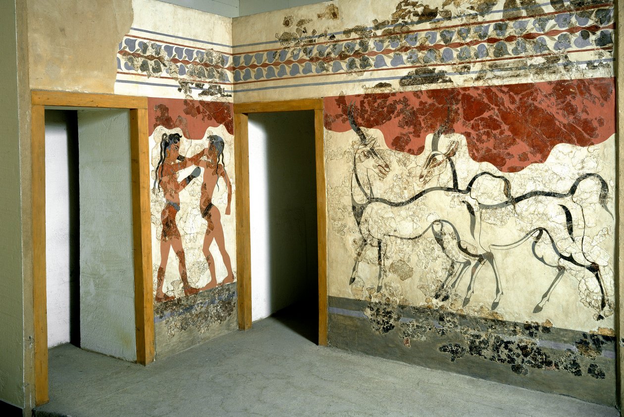 Minoan Art: "" eläimet ja taistelijataistelu""" Fresko Akrotirin Santorinista. 1500-luvulla eaa. Ateena, kansallinen arkeologinen museo tekijältä Minoan