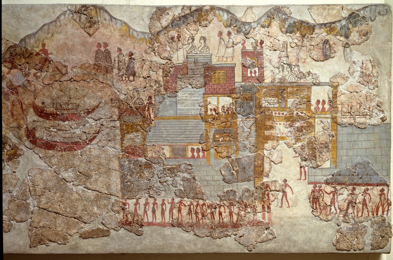 Minolainen taide: "" veneitä"" Fresko Akrotirista Santorinille. 1500-luvulla eaa. Ateena, kansallinen arkeologinen museo tekijältä Minoan