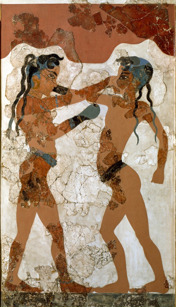 Minoan Art: "" taistelu kahden nyrkkeilijän välillä"" Fresko Akrotirista Santorinille. 1500-luvulla eaa. Athenes, kansallinen arkeologinen museo - Minoan Art: Minoan poikien nyrkkeily. Fresko Akrotirista, Santorinista 1500-luvulta eKr. Kansallinen arkeolog tekijältä Minoan